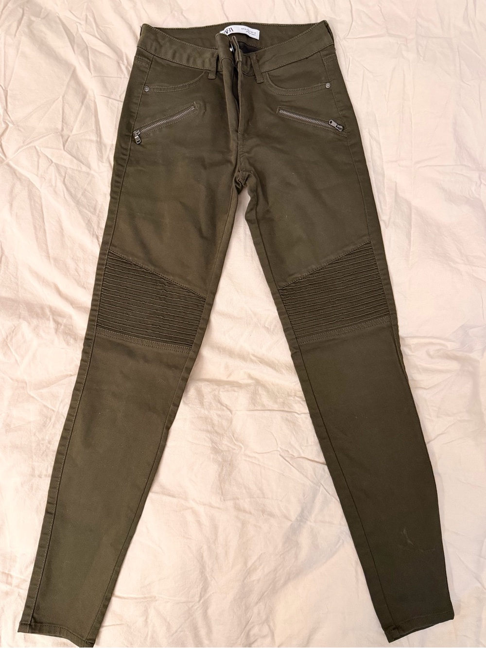 Zara Olive Green Moto Skinny Jeans